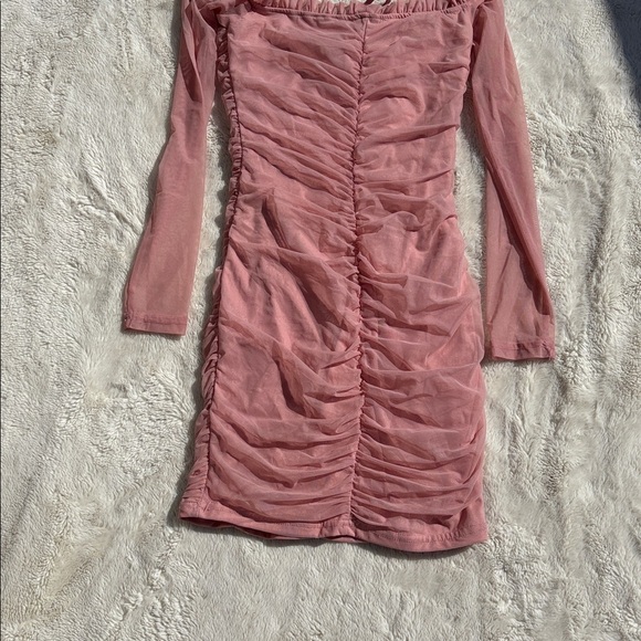 Fashion Nova Maura Mesh Dress Mauve | Ruched Bodycon | Off-Shoulder | Size XS | - Picture 5 of 8